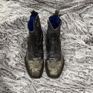 Mark Nason “Rock Lives” Leather Boots Embroidered Ankle Boots Sz 10